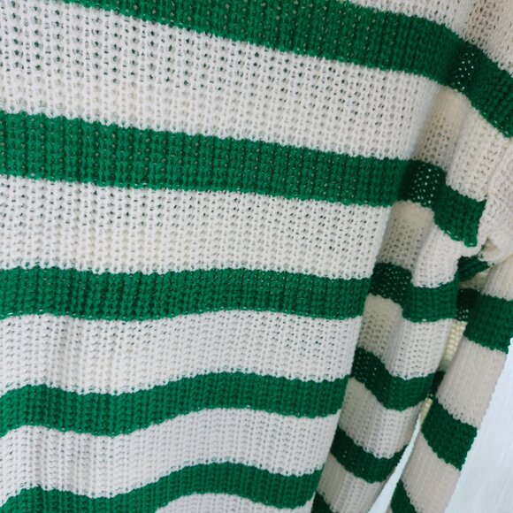25058 NWT!!! LOVE CHANGE ITALY Kelly Green & White Stripe Sweater 1X - Picture 6 of 10